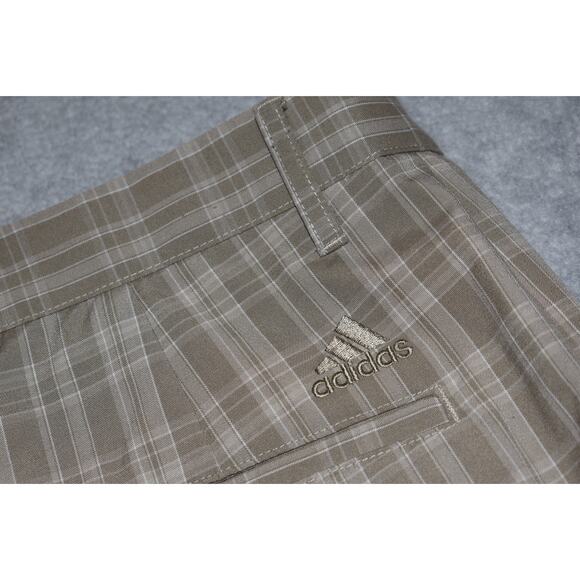 Adidas Golf Shorts Teens Mens Size 30 W Pockets Performance Stretch Tan Plaids - Picture 1 of 5